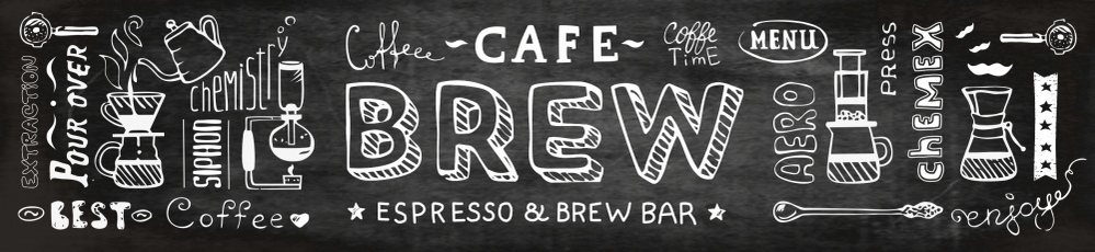 Дизайн вывески для BREW bar. Имитация рисования мелом по доске. Все элементы нарисованы "от руки".