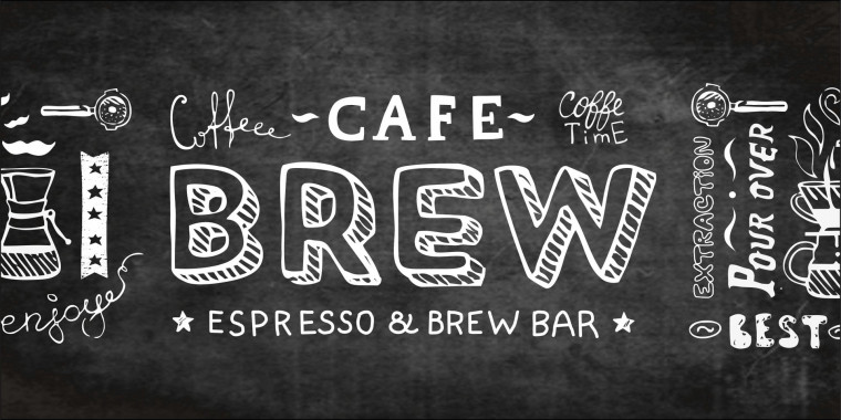 Логотип, меню и вывеска для кафе BREW